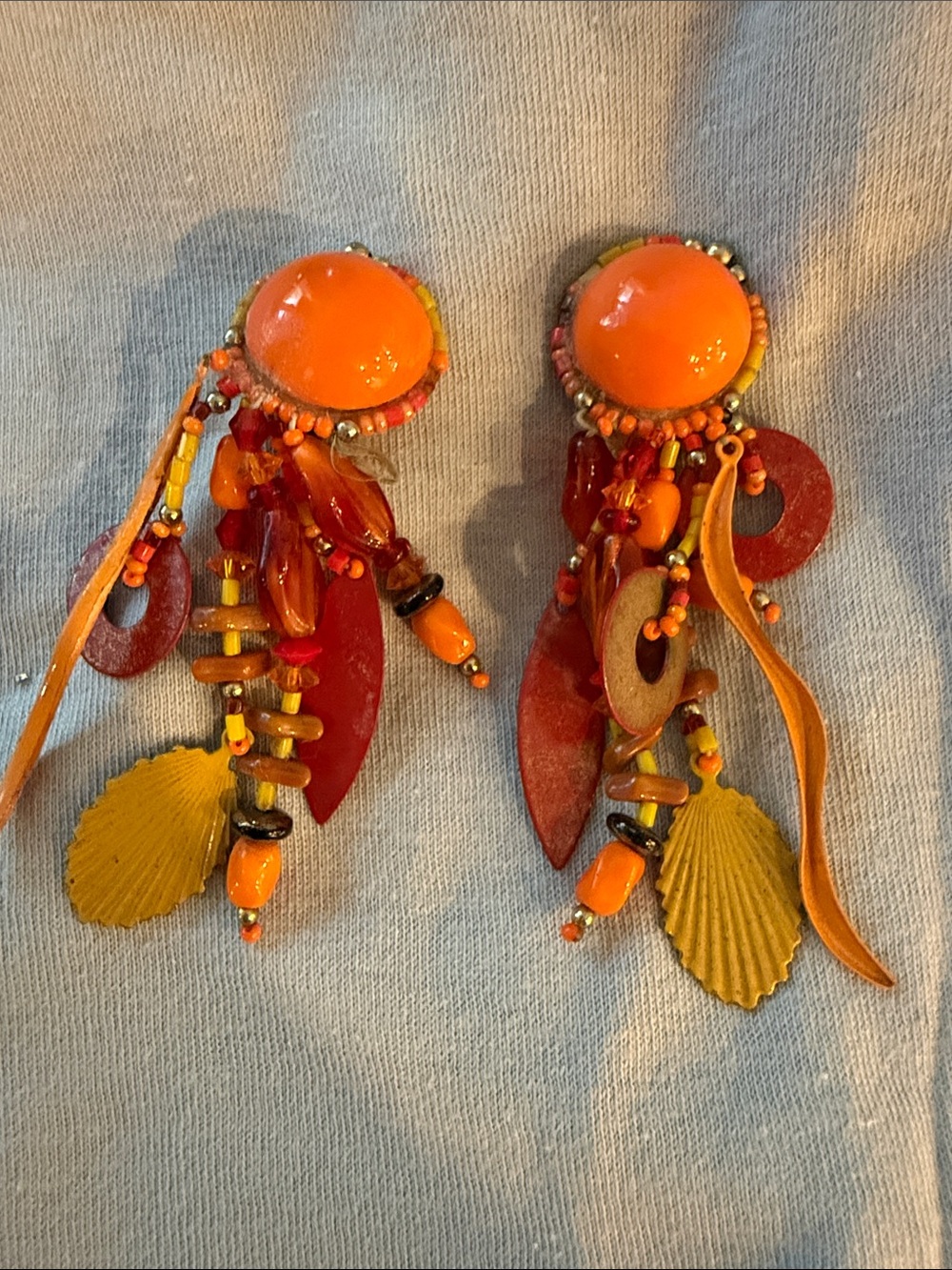Vintage Chipita Handcrafted Orange & Red Bead Drop Earrings